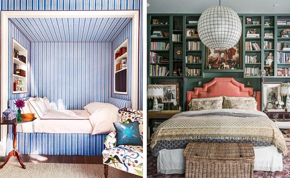 Left: Bed niche referenced in the Atlas Concorde USA blog from Salvesen Graham; Right: Beautiful library bedroom referenced in the Atlas Concorde USA blog from Sotheby's Home