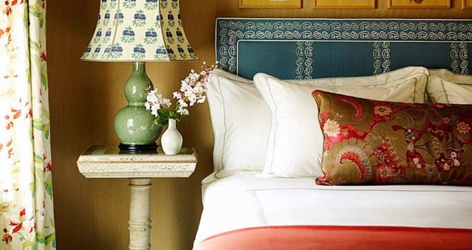 Image turquoise headboard referenced in the Atlas Concorde USA blog from Katie Ridder