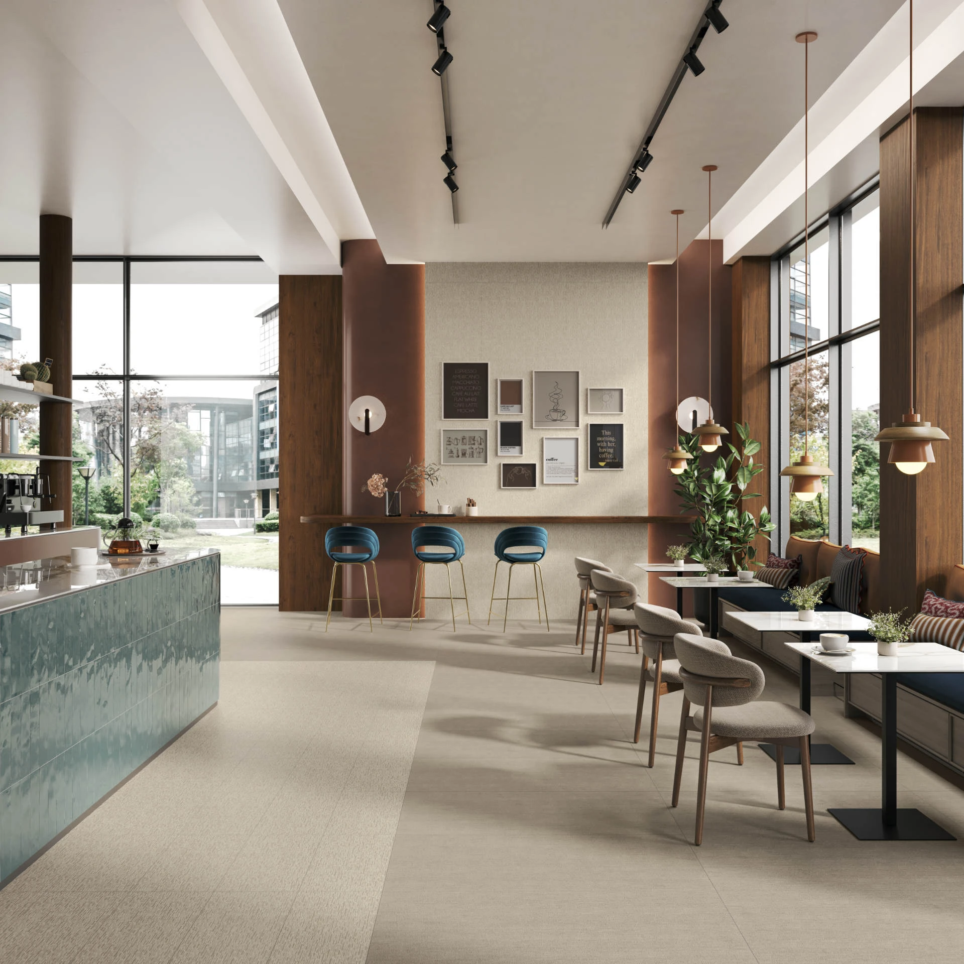 Avenue subway tiles as an accent in combination with Fray X for the floor