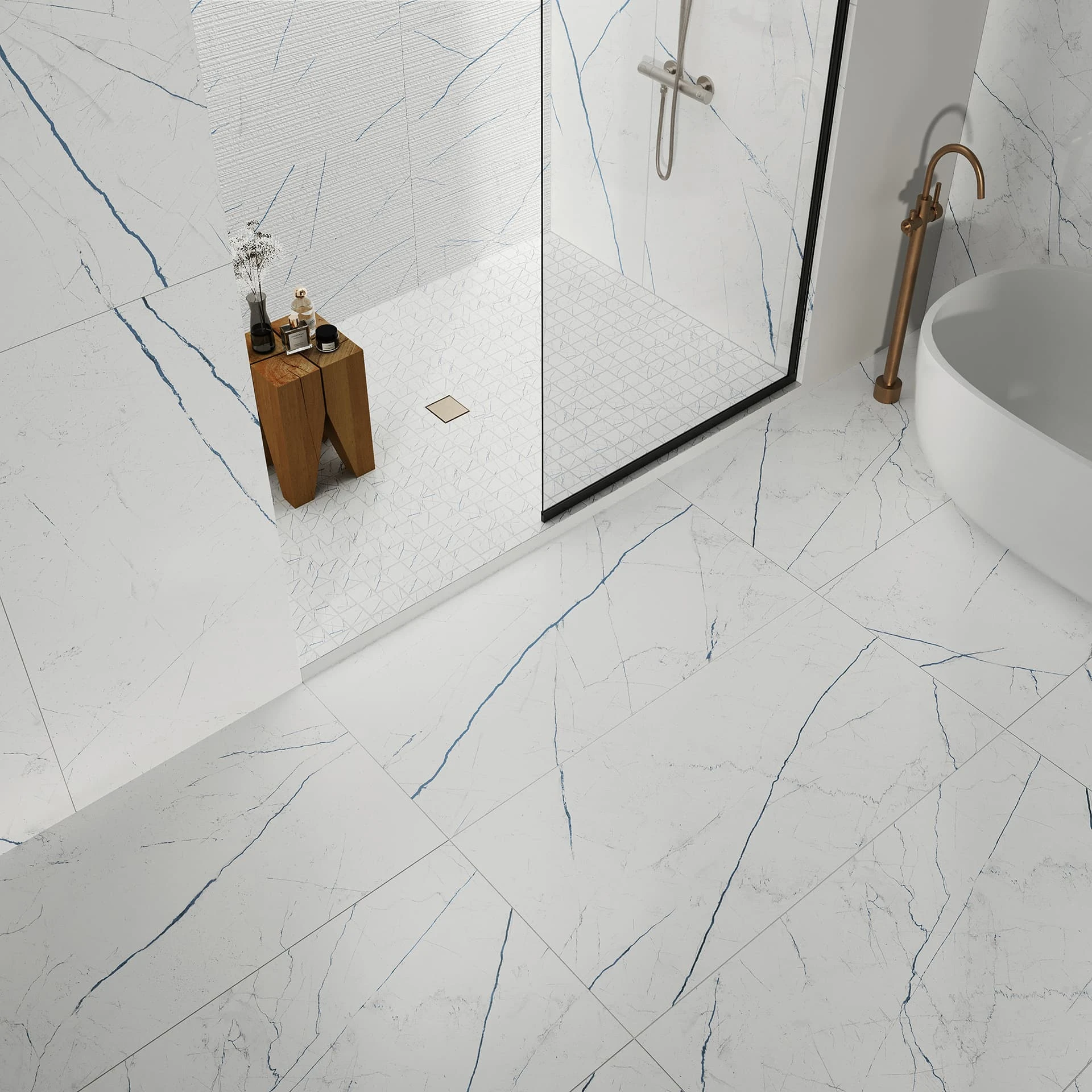 Beyond Calacatta Ocean White Polished 24x48, Ocean White 3D Etch, Ocean White Mosaic 