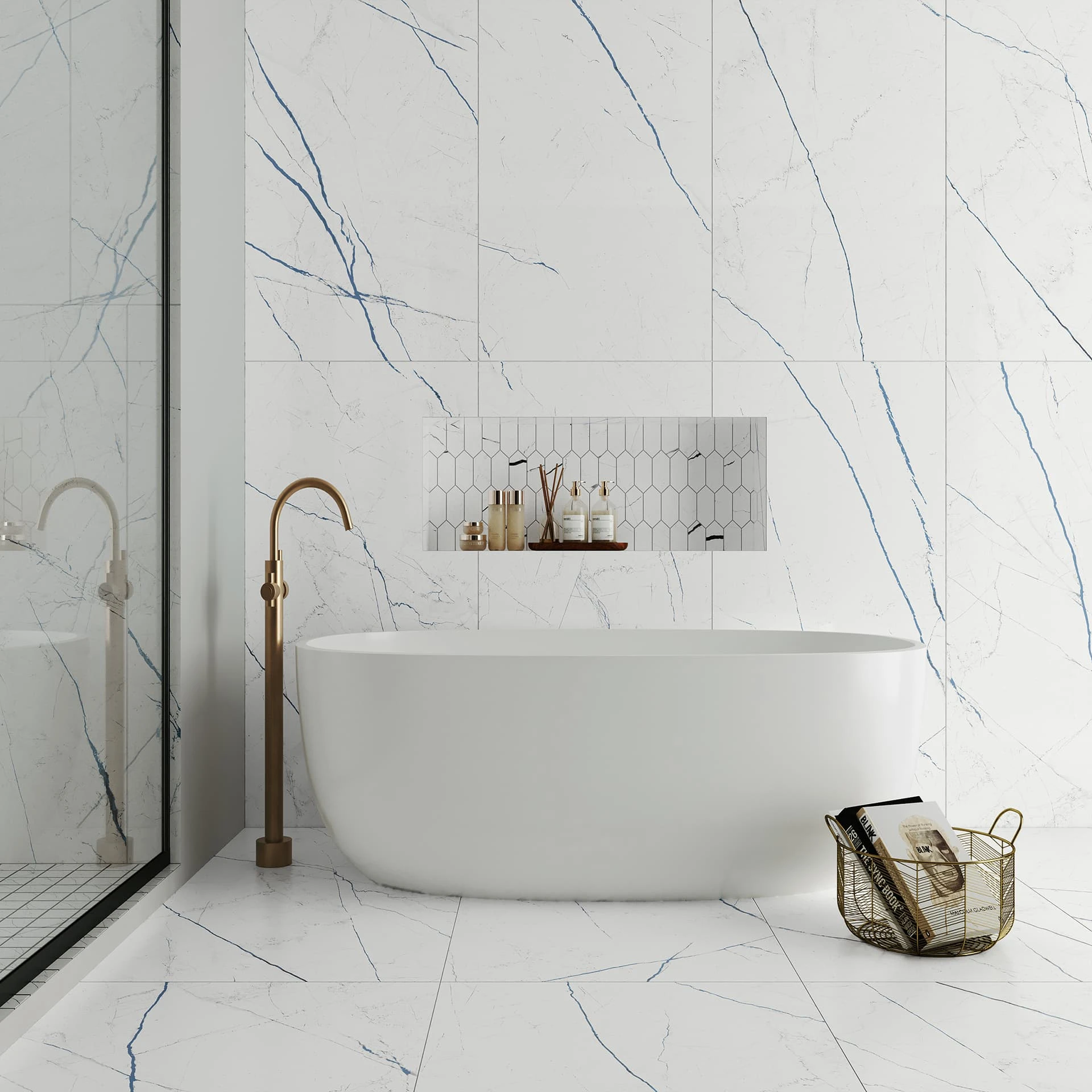 Beyond Calacatta Ocean White, various sizes and finishes
