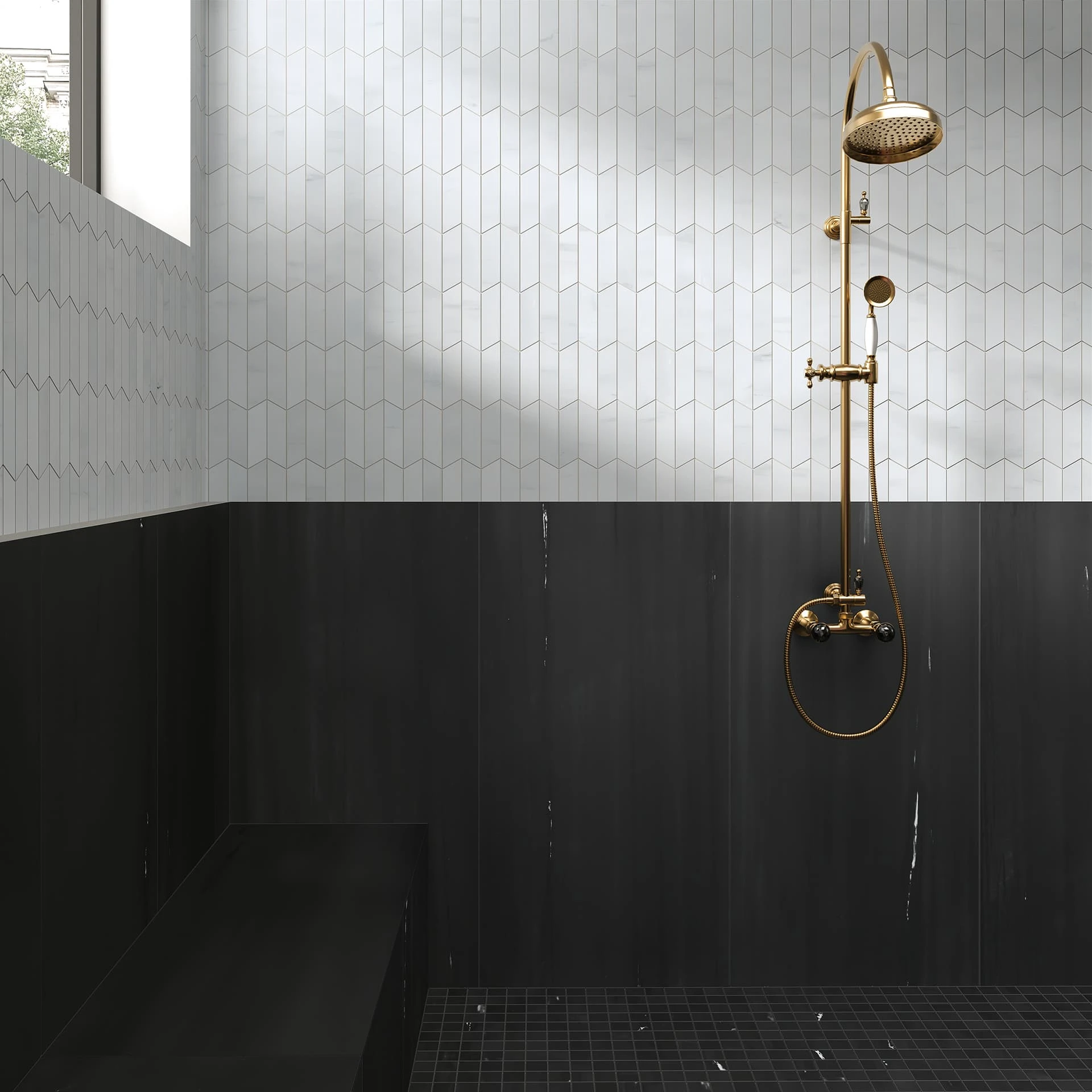 Beyond Dolomite Gray Apex Mosaic, Black 12x24, Black Mosaic