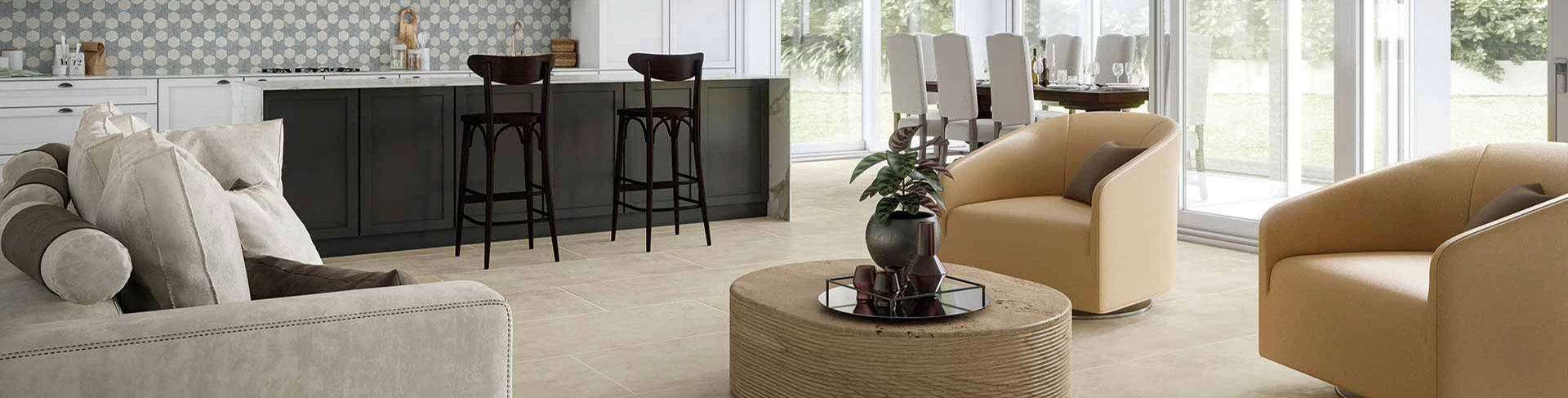 Beautiful porcelain tile living room with a chalk look from the Atlas Concorde USA Cove Collection