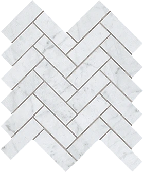 Eon Collection Carrara marble-look porcelain tile in herringbone pattern from Atlas Concorde USA - Sample