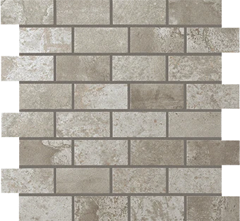 Forge Collection Aluminum metal-look porcelain tile in brick mosaic pattern from Atlas Concorde USA - sample