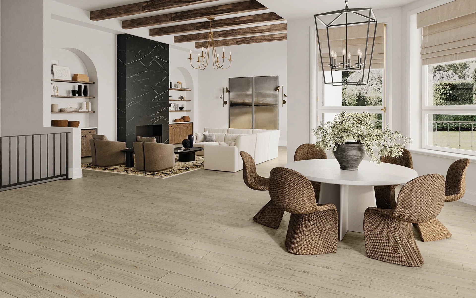 Memory Oak Ash 8x40, Beyond Calacatta Black 24x48