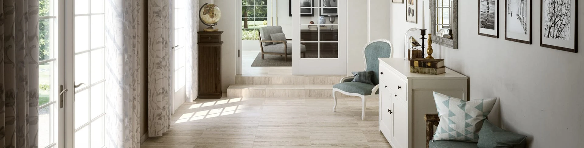 Beautiful porcelain tile with a travertine look from the Atlas Concorde USA Path Collection