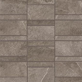 Creative aligned row mosaic look with Ridge Anthracite porcelain tile from Atlas Concorde USA-sample