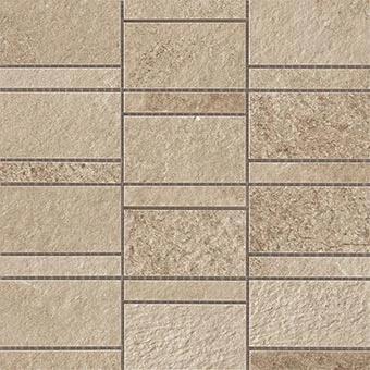 Creative aligned row mosaic look with Ridge Beige porcelain tile from Atlas Concorde USA-sample