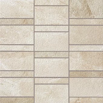 Creative aligned row mosaic look with Ridge Ivory porcelain tile from Atlas Concorde USA-sample