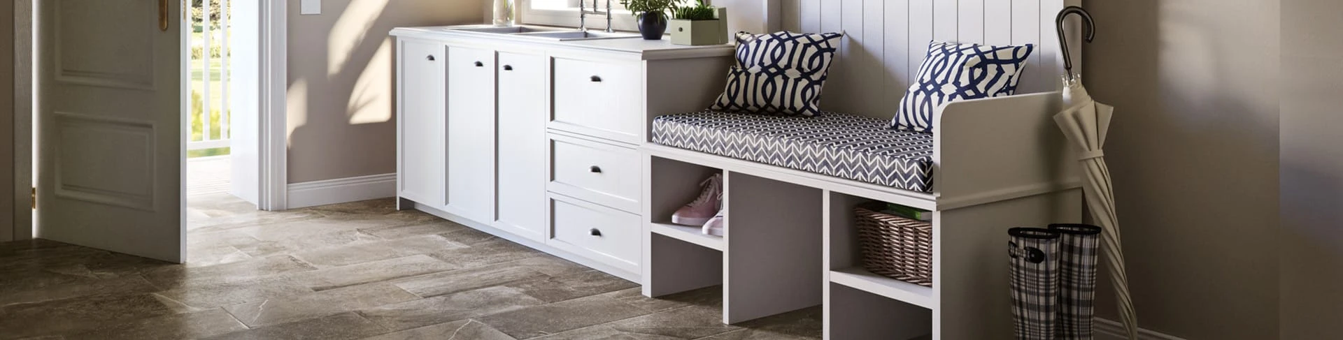 Beautiful porcelain tile mudroom with a stone look from the Atlas Concorde USA Ridge Collection