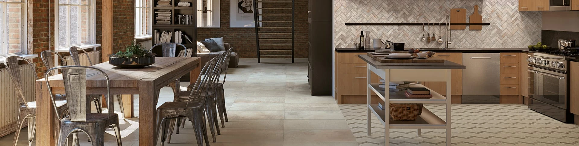 Beautiful porcelain tile grocery store with a cement look from the Atlas Concorde USA Rift Collection