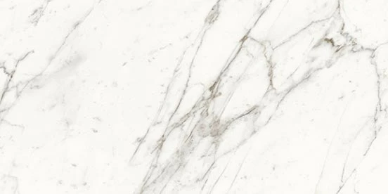 Trilogy Calcatta white marble-looking 12x24 porcelain tile from Atlas Concorde USA - sample