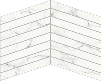 Trilogy Calcatta white marble-looking porcelain tile in chevron mosaic from Atlas Concorde USA- sample