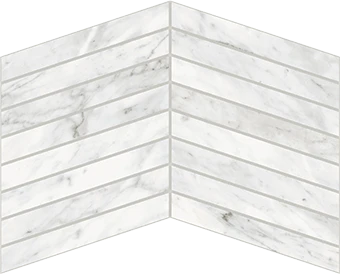 Trilogy Carrara Classic white marble-looking porcelain tile in chevron mosaic from Atlas Concorde USA- sample