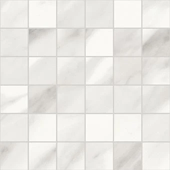 Trilogy Volakas Royal white marble-looking porcelain tile in 2x2 square mosaic from Atlas Concorde USA- sample