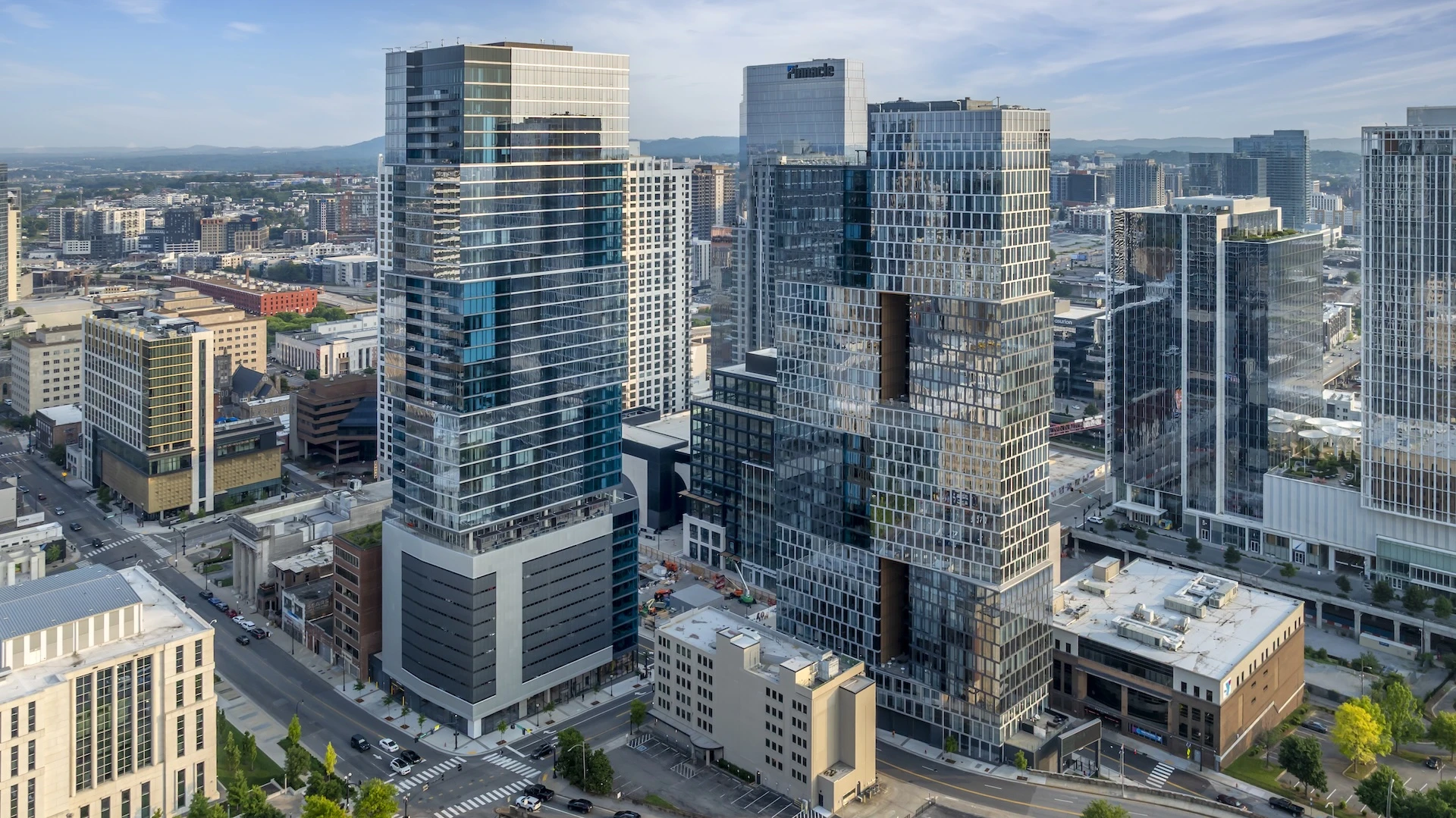 Aerial view of The Prime Building in Nashville. Architecture: Goettsch Partners